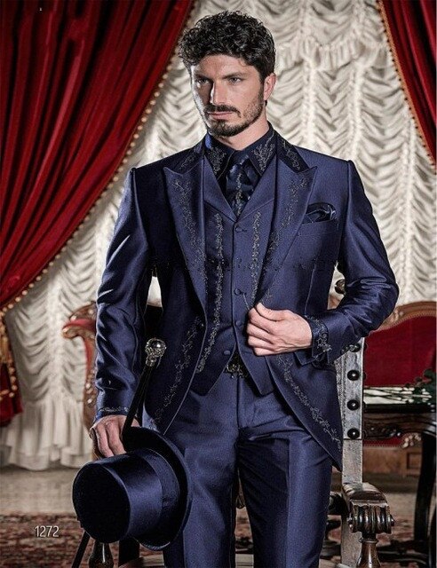 xiangtuibao Custom Made Slim Fit Embroidery Tuxedos Blazer Sets Groom Wedding Men Suits Set Prom Terno Masculino Slim Fit Men Clothing