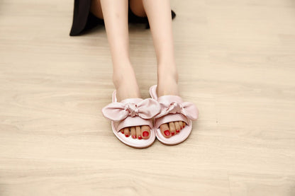 Women Home Slipper Indoor Outdoor Bow Flip-flops Fashion Silk Flat Shoes New Fashion Female Casual flower Print Slides SH021401