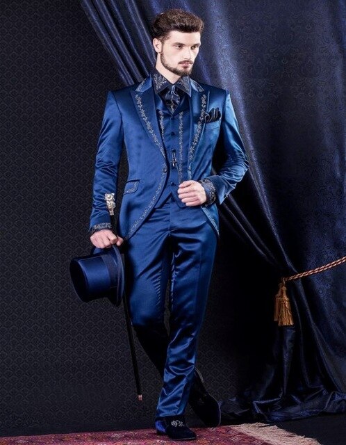 xiangtuibao Custom Made Slim Fit Embroidery Tuxedos Blazer Sets Groom Wedding Men Suits Set Prom Terno Masculino Slim Fit Men Clothing