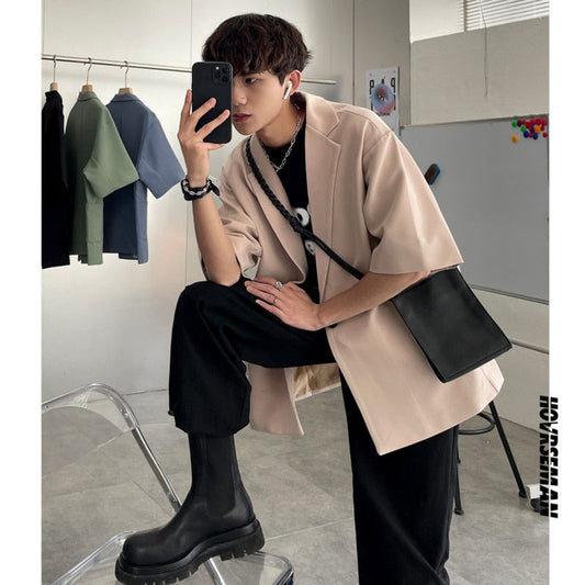 xiangtuibao Summer Short-sleeved Blazer Men's Fashion Solid Color Business Casual Dress Jacket Men Korean Style Loose Suit Jacket Mens M-5XL