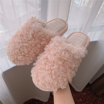 New couple fashion adult sandals non-slip thick-soled indoor and outdoor slippers lace warm home sleeping shoes women's home