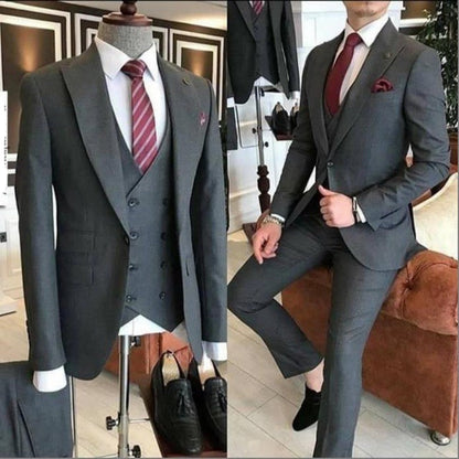 xiangtuibao Costume Homme 3 Pieces New Arrival Men Suits  Slim Fit Peak Lapel One Button Tailor Made Man Suit Blazer (Jacket+Pants+Vest）