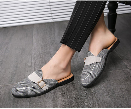 xiangtuibao New Arrive Canvas Man Loafer Slides Elegant Casual Shoes Lightweight Half Shoes for Man Breathable Slip-on Mules Slippers