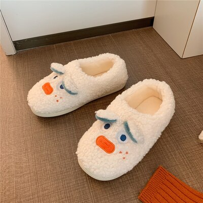 New girl heart cotton slippers female autumn and winter cartoon Christmas cute knot plush non-slip indoor shoes home