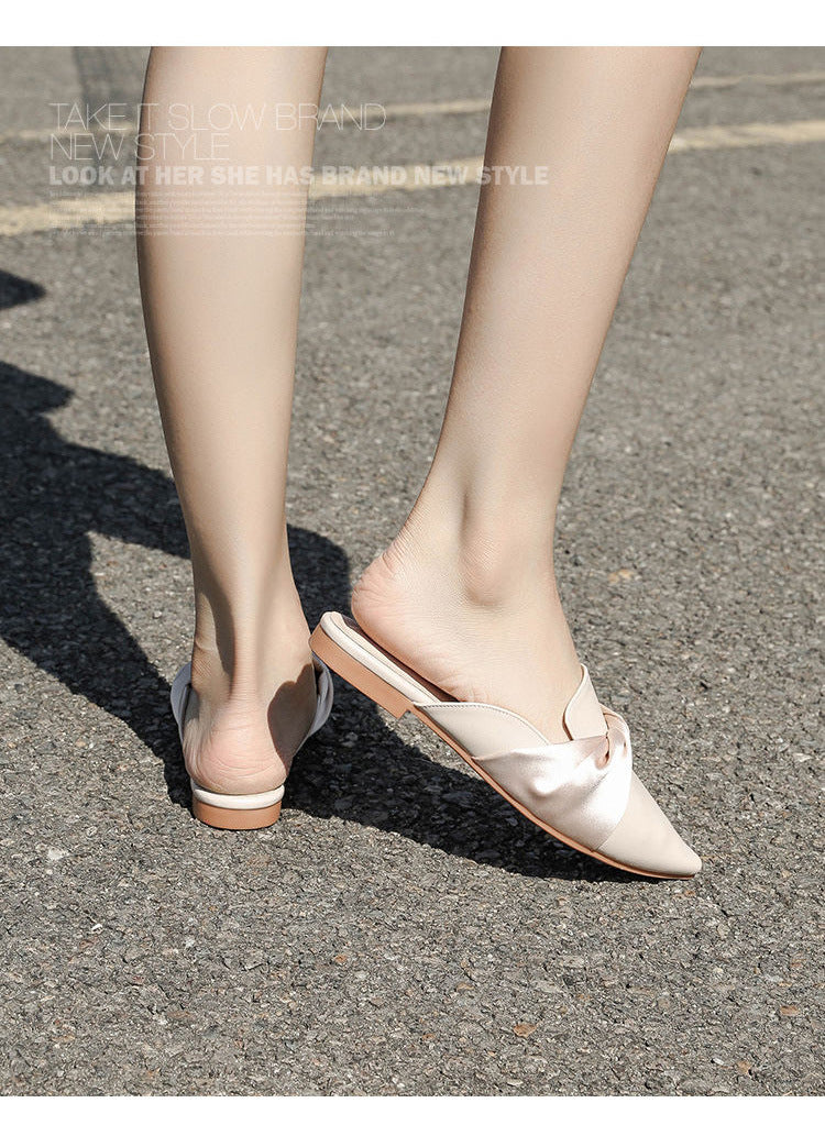 xiangtuibao  Closed Toe Half Slippers for Women Slip-on Lazy Slippers  New Flat Pointed Toe All-Matching Women's Slippers for Outer Wear