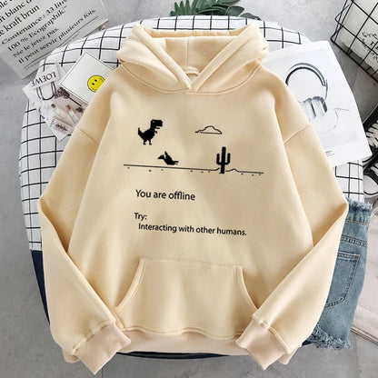 xiangtuibao Autumn New Harajuku Kpop Women's Retro Hoodie Dinosaur Long Sleeve Top Tee Fashion Casual Sports Shirt Ladies Clothing Hoodie