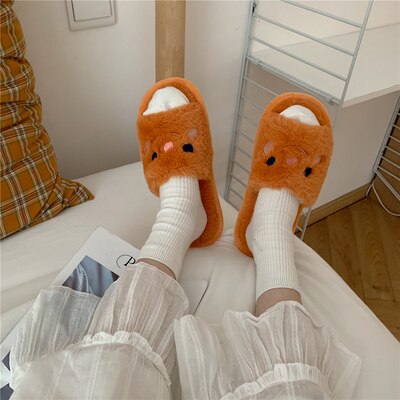 New Girl Heart Cotton Slippers Female Autumn And Winter Cartoon Cute Pig Knot Plush Non-slip Indoor Shoes Home Warm