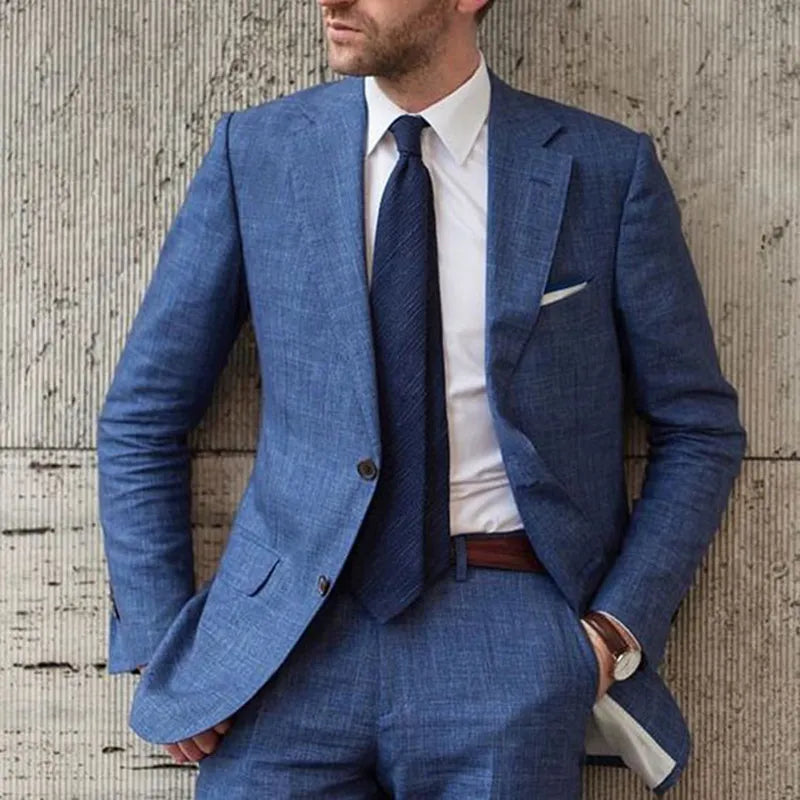 xiangtuibao New Arrival Design Blue Groom Male Suits Beach Linen Men Suit Slim Fit 2 Pieces Tuxedo Custom Blazer Jacket+Pants