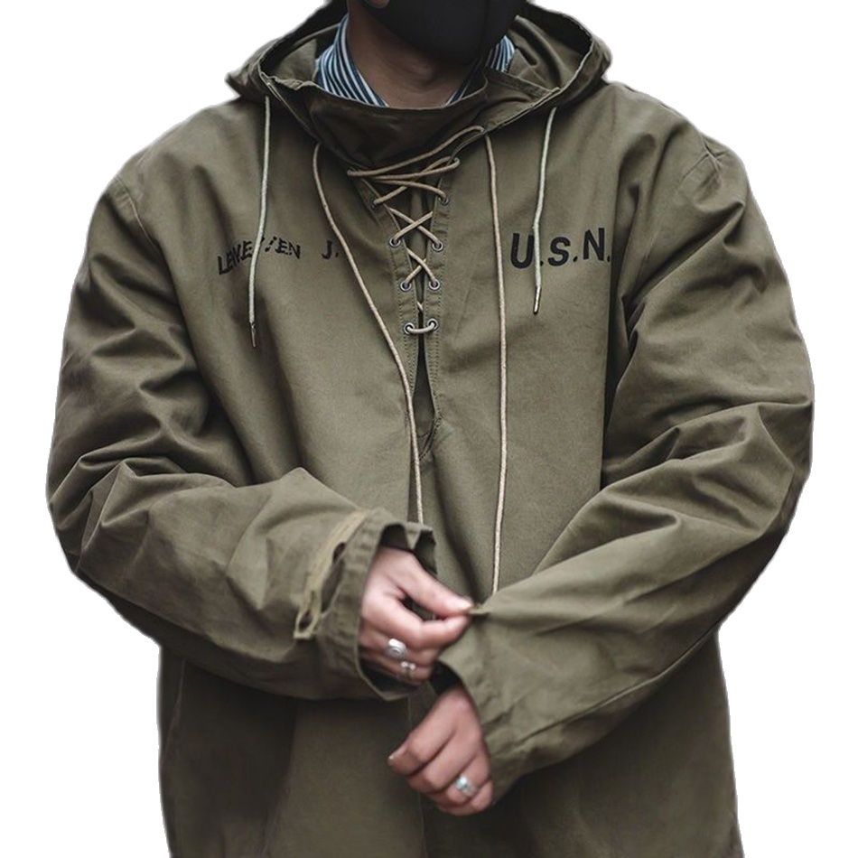 Autumn Winter Men Hoodie Retro Army Green Cotton Hooded Coat Military Coat Cargo Style Clothes