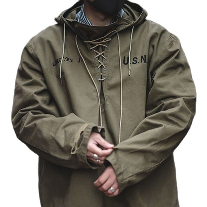 Autumn Winter Men Hoodie Retro Army Green Cotton Hooded Coat Military Coat Cargo Style Clothes