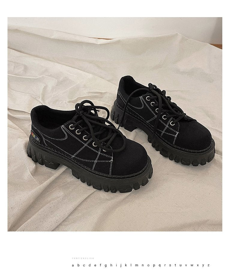 xiangtuibao Fashion Girls INS Chunky Sneakers New Student Spring Martens Boots Shoes Women Lace-up Thick Bottom Suit Sneakers Chaussure Femm