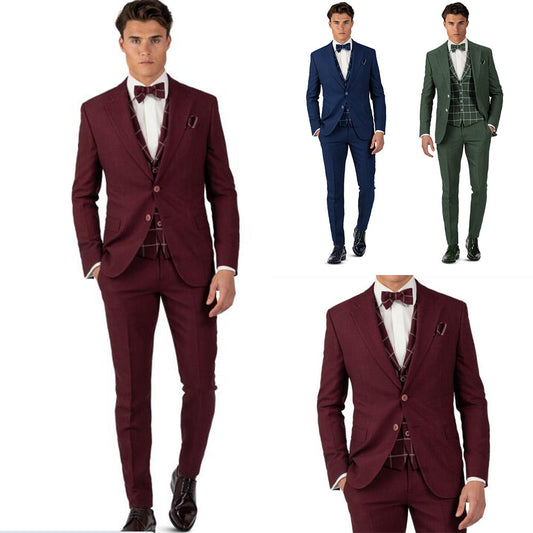 xiangtuibao Business Men Suit Tailor-Made Tuxedo 3 Pieces Checkered Slim Fit Wedding Tuxedo Blazer Groom Groomsman Formal Tailored Prom