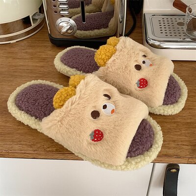 New Girl Heart Cotton Slippers Female Autumn And Winter Cartoon Cute Pig Knot Plush Non-slip Indoor Shoes Home Warm