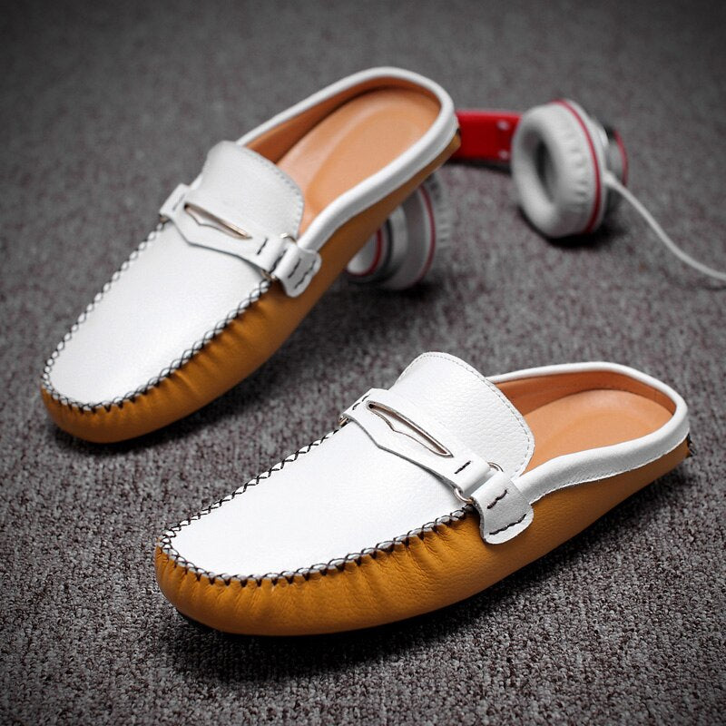 xiangtuibao Men's Shoes Casual Leather Lofer Shoes Light Breathable Half Shoes For Men Classic Male Slip on Flats Soft Loafers Man BIg Size