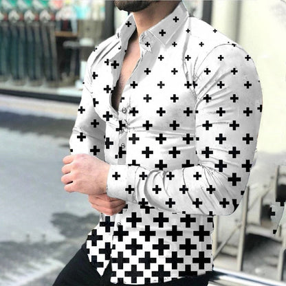 xiangtuibao Spring Autumn Men printed Shirts Turn-down Collar Buttoned Shirt Men's Casual Long Sleeve social shirt Tops Men's clothing