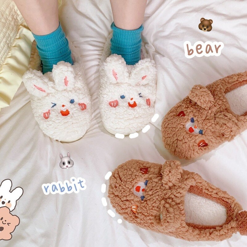 Kawaii Couple Soft Indoor Slippers  Winter Female Slippers for Home Warm Plush Women Shoes Casual Rabbit Zapatillas Mujer