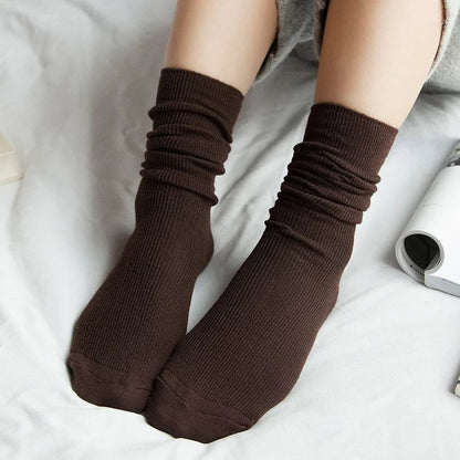 xiangtuibao CHAOZHU Japanese Classic Lolita Women Girls Loose Double Needle Combed Cotton Knitting Daily Rib Basic Socks 4 Seasons Fit Soft