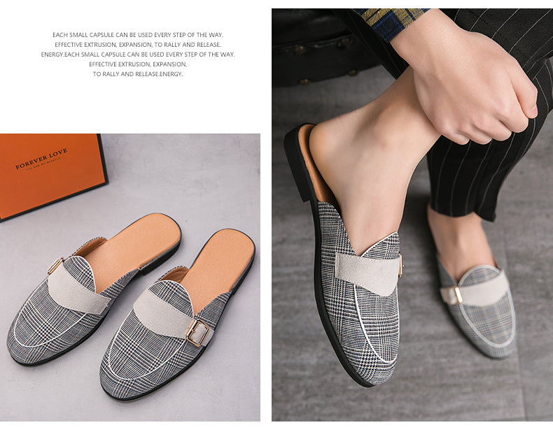 xiangtuibao New Arrive Canvas Man Loafer Slides Elegant Casual Shoes Lightweight Half Shoes for Man Breathable Slip-on Mules Slippers