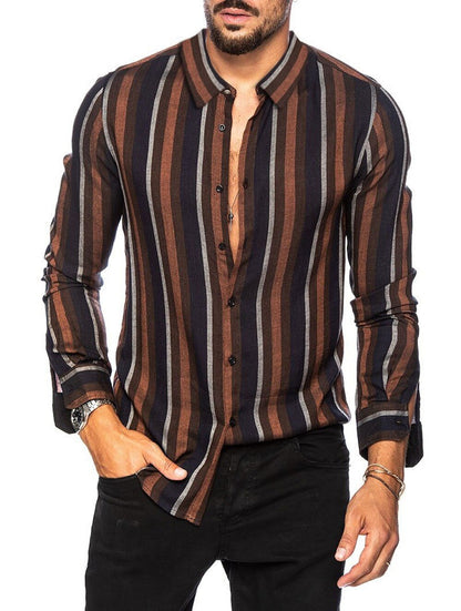 xiangtuibao Spring and summer new men's striped shirt Slim multi-color lapel men's casual long-sleeved shirt youth men's clothing