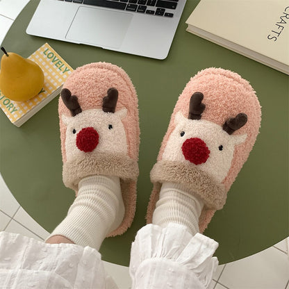 New girl heart cotton slippers female autumn and winter cartoon Christmas cute knot plush non-slip indoor shoes home