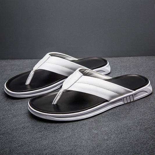 Men Genuine Leather Slippers Summer New Arrival Man Flip Flops Fashion Pinch Feet High Quality Male Beach Shoes Outdoor Footwear