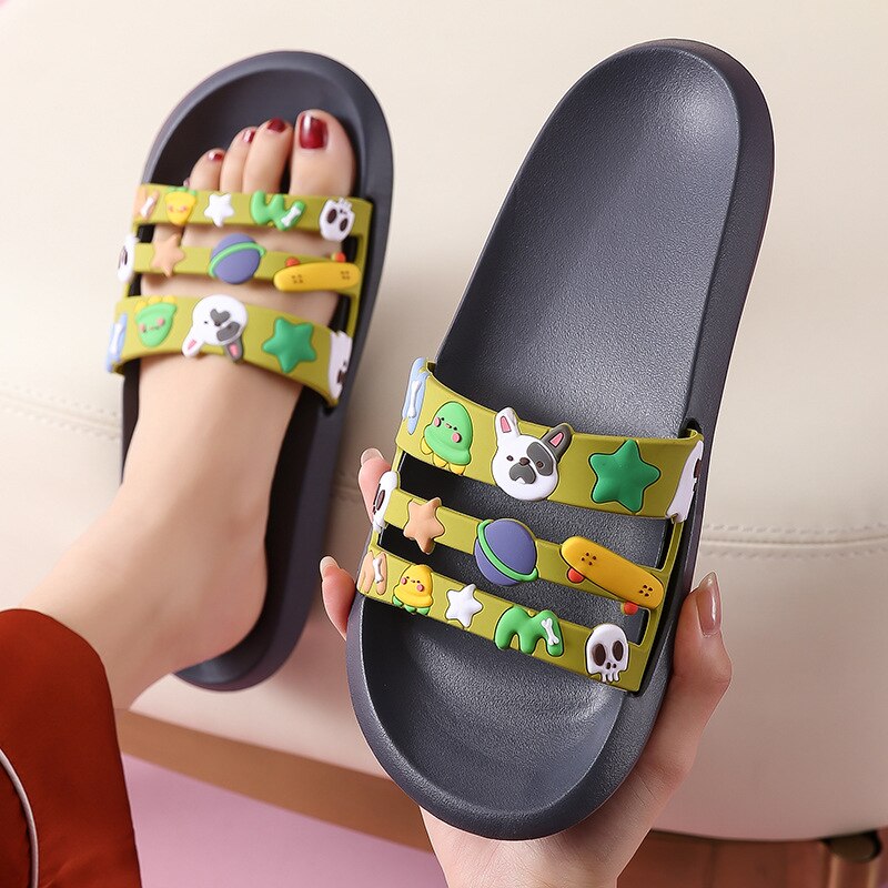 Cute Slippers Female Summer Couple Girlfriends Soft Bottom Home Thick Bottom Men's Home Non-slip Sandals and Slippers