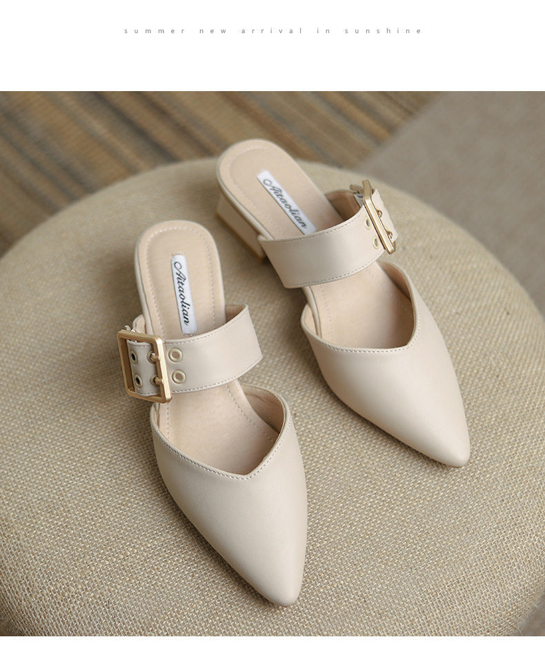 xiangtuibao  Slippers Women Summer Med Female Shoes Slides Shallow Cover Toe Fashion Square heel  Pointed Luxury Block Hoof Heels Scandal