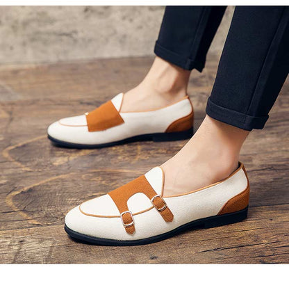 xiangtuibao Canvas Leather Shoes Men Casual Luxury Brand Handmade Penny Loafers Men Slip On Flats Driving Dress Shoes White Green Moccasins