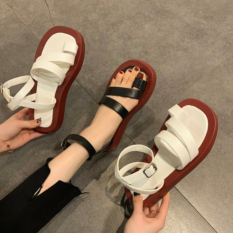 Roman Sandals Flip Flops Platform  Summer Female Shoe Clogs With Heel Med All-Match Gladiator Sports Corrective Girls Thick