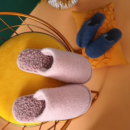 GHJIOL Winter Home Solid Women Fur Slippers Warm Flock Plush Bedroom Ladies Flat Shoes Slides Couples House Furry Slippers