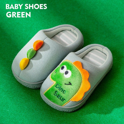 Cartoon Dinosaur Autumn Winter Korean Plush Kids Slippers Bottom Soft Insole Home Shoes Thick Indoor Non-slip Slide Footwear