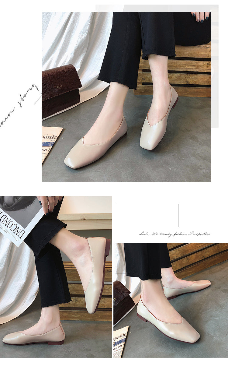 xiangtuibao Fashion Women Flat Shoe  Elegant Shallow Low-heeled Sandals  Beige Korean Slippers Square Toe Slip-on Simple Woman Shoes