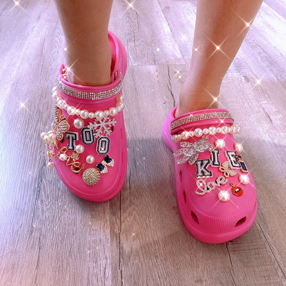 NEW Trend Women Shoes Slippers Summer Platform Sandals Antiskid Garden Shoes Female Rose Red Soft Women Clog With Charms