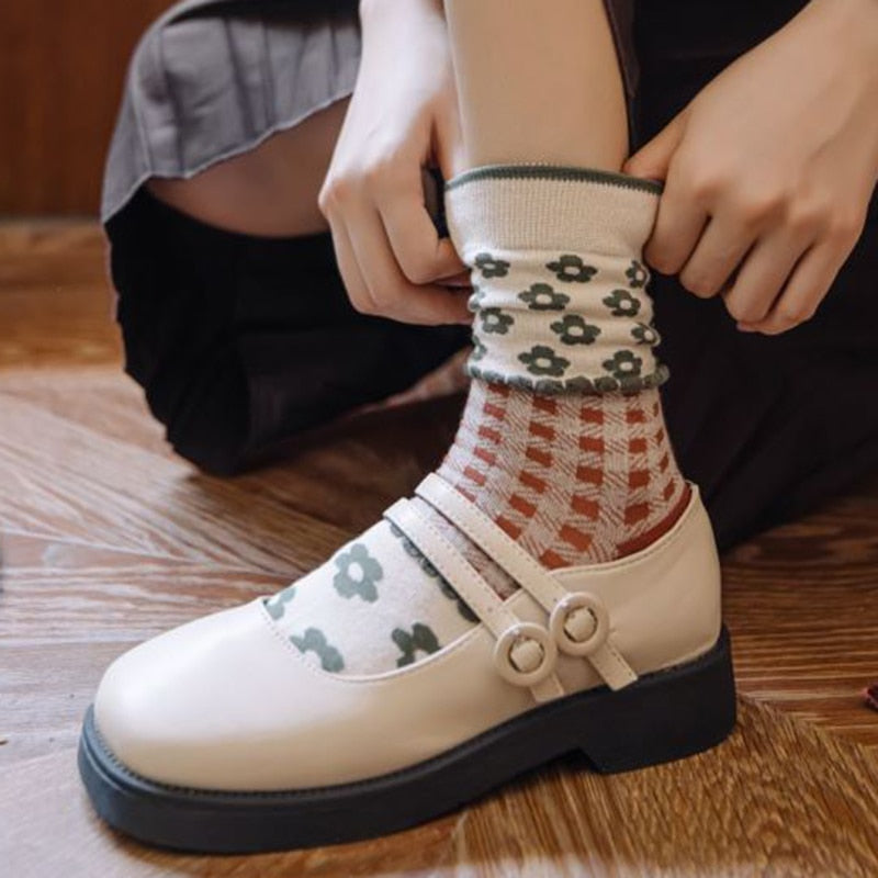 xiangtuibao Korean Style Women Socks Cotton Print Vintage Cute Streetwear Winter Socks Long Harajuku Cycling Fashion Socken Chaussettes Femm