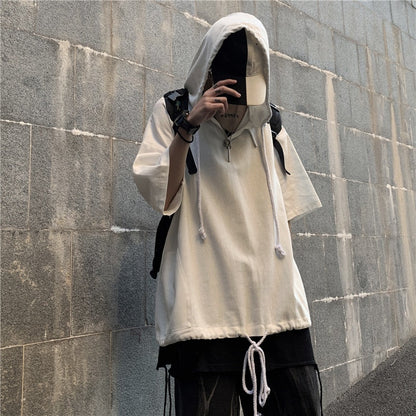 xiangtuibao Men Women Hooded T-shirt Hip Hop Clothes Harajuku Korean Fashion Short Sleeve Hoodie Tee Short Sleeve Tops Tshirt with Hood