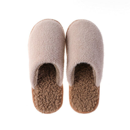 GHJIOL Winter Home Solid Women Fur Slippers Warm Flock Plush Bedroom Ladies Flat Shoes Slides Couples House Furry Slippers