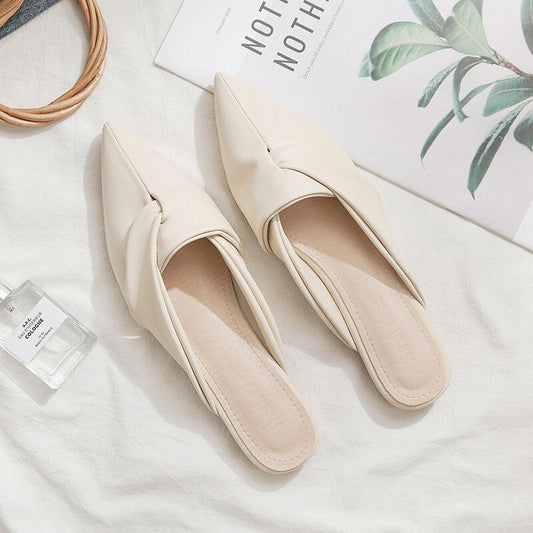 Summer New Pointed Flat Bottom No Heel Lazy Baotou Half Slippers Women's Fashion All-match Slippers