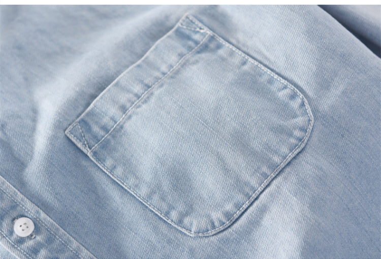 Men's long-sleeved solid denim shirt fashion brand Classic retro denim Pocket decoration Business shirt Spring and Autumn Tops
