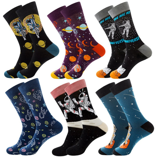 xiangtuibao New Mens Sock  Diamond Ramen Astronaut Pattern Hip Hop Cool Socks For Men Winter Thick Long Skate Funny Socks Colorful