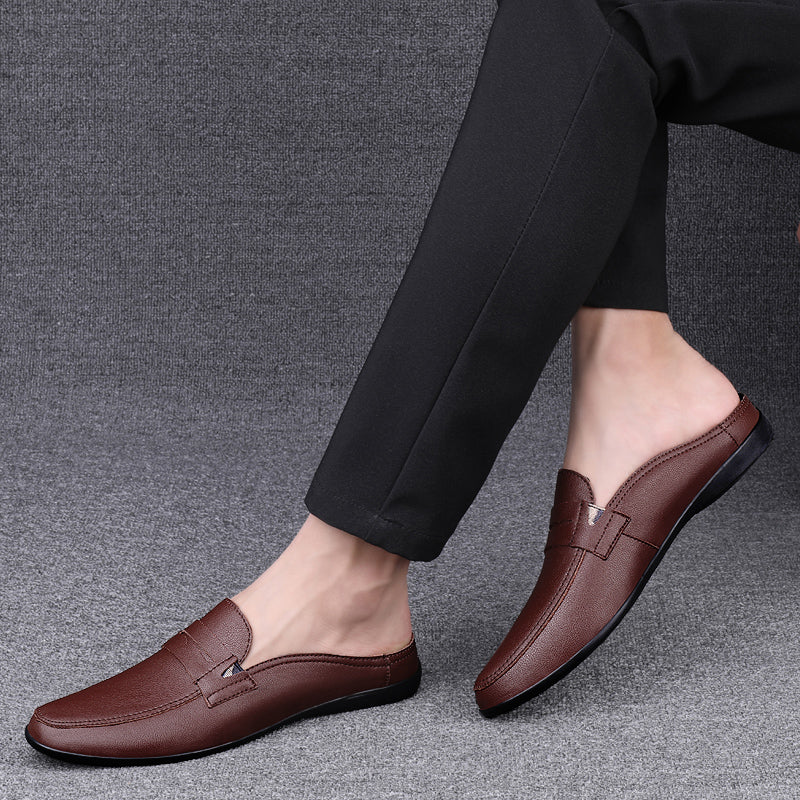 xiangtuibao Italian Luxury Men's Slippers Genuine Leather Loafers Men Moccasins Casual Non-slip Man Shoes Summer Fashion Half Shoes For Men