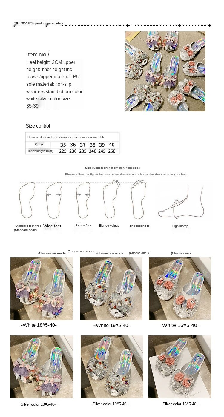 Baotou single shoes sandals for women's wear  summer new fashion Diamond Beads half slippers antiskid lazy shoes