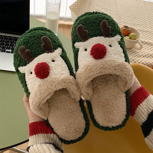 New girl heart cotton slippers female autumn and winter cartoon Christmas cute knot plush non-slip indoor shoes home