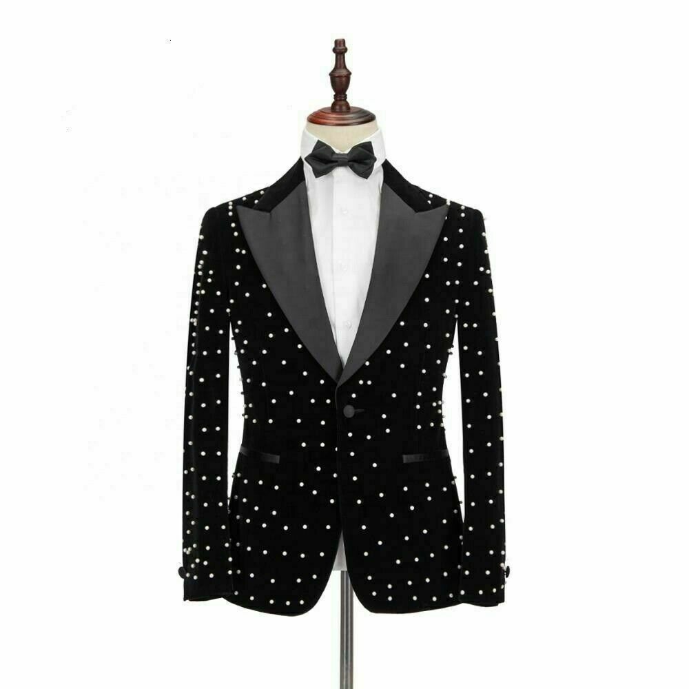 xiangtuibao High Quality Men Suits Black Velvet Crystal Groom Tuxedos Slim Fit Formal Business Party For Wedding Suits Best Man Blazer