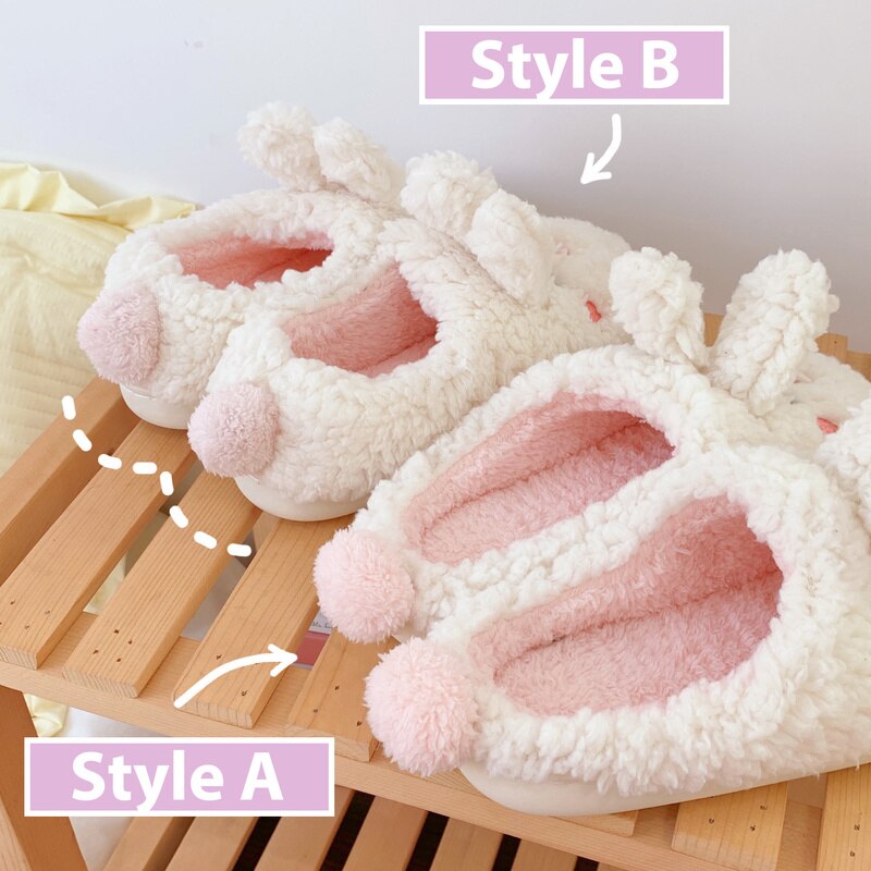 Kawaii Couple Soft Indoor Slippers  Winter Female Slippers for Home Warm Plush Women Shoes Casual Rabbit Zapatillas Mujer