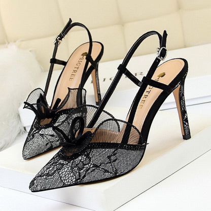 European and American lace fashion sexy high heels womens rhinestone hollow out thinner stiletto sandals banquet wedding sandals