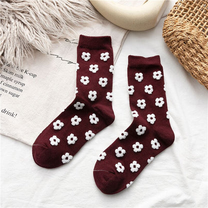 xiangtuibao Cute Flowers Socks Cotton Women Harajuku Japanese Casual Winter Female Kawaii Girl Mid Tube Socks Vintage Floral Fashion Long