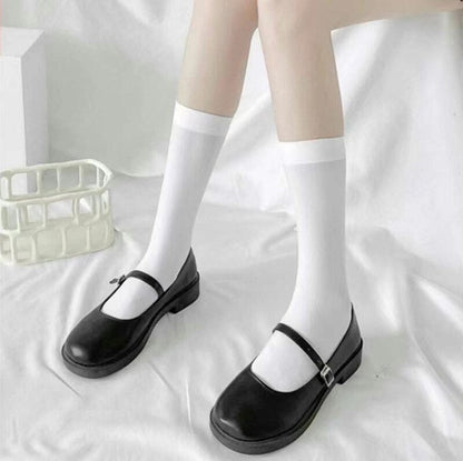 xiangtuibao CHAOZHU 50D Nylon Thin Black White Socks Summer Spring Crystal JK Cosplay Japanese High School Uniform Knee High Long Sock