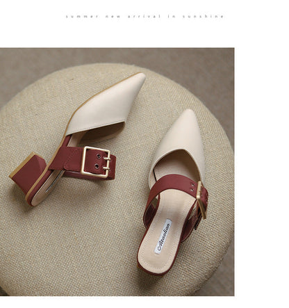 xiangtuibao  Slippers Women Summer Med Female Shoes Slides Shallow Cover Toe Fashion Square heel  Pointed Luxury Block Hoof Heels Scandal