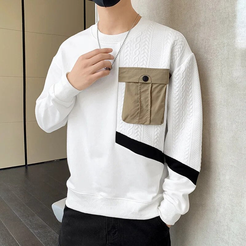xiangtuibao Long Sleeved T-shirt for Men's New Long Sleeve Sweatshirts for Men's Spring and Autumn Fashion Pocket Hoodies Slim Fit Pullovers