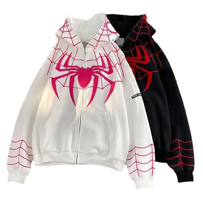 xiangtuibao Men Y2K Spider Hooded Coat Mens Autumn Embroidery Casual Jacket 320gsm Male Zip Up Sweatshirt Hip Hop Streetwear Oversize Coats